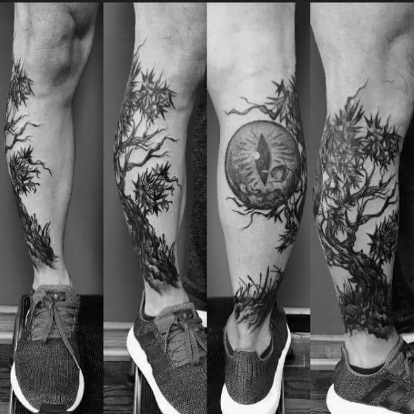 Tree Leg Tattoo Designs For Gentlemen