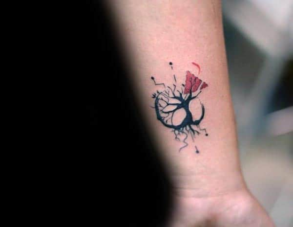 Tree Of Life Guys Wrist Red And Black Ink Tattoos