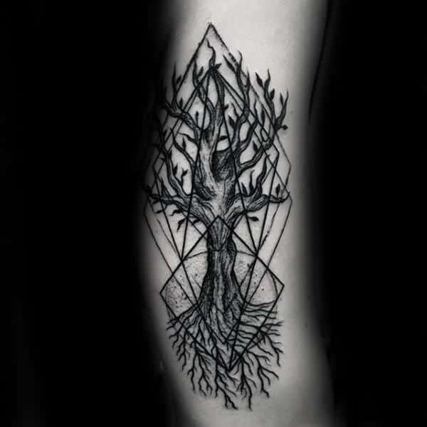 Tree Roots With Geometrical Shapes Mens Arm Tattoos