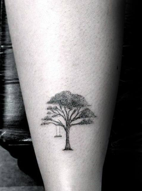 Tree With Swing Guys Simple Leg Tattoos