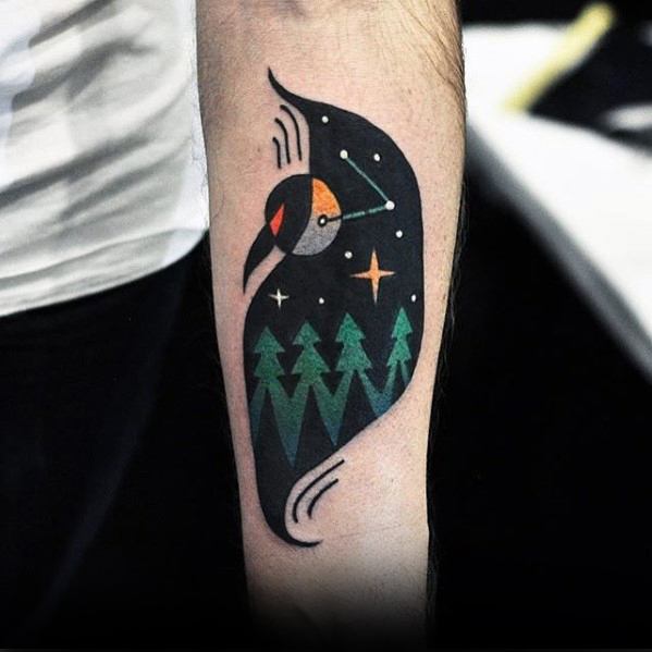 Trees With Night Sky Unique Forearm Mens Tattoos