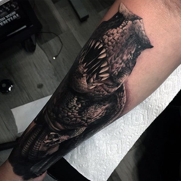 Trex Dinosaur Tattoo Sleeve Forearm Men