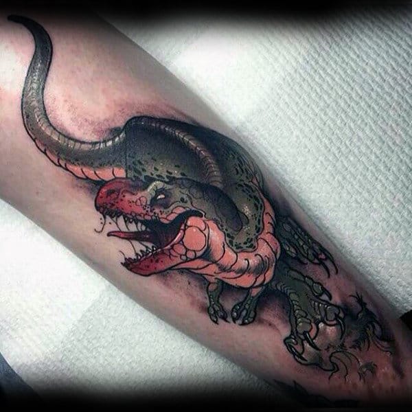 Trex Mens Shin Dinosaur Tattoo Ideas