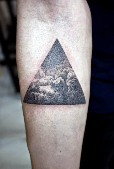 Triangle Cloud Tattoo On Mans Forarem