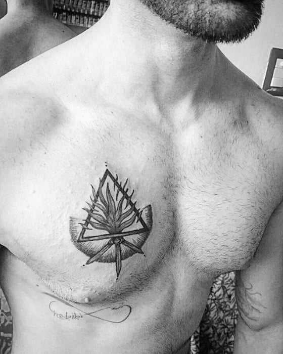 Triangle Flame Small Chest Tattoos For Guys