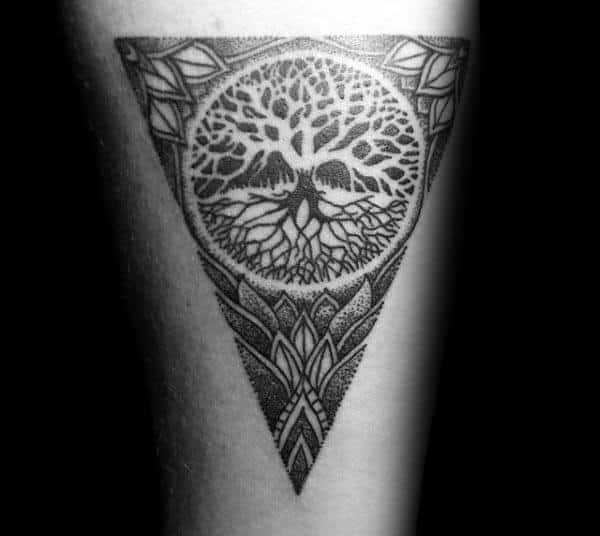 Triangle Floral Tree Of Life Mens Arm Tattoos