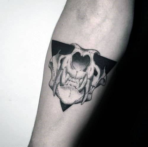 Triangle Lion Skull Manly Guys Inner Forearm Tattoos