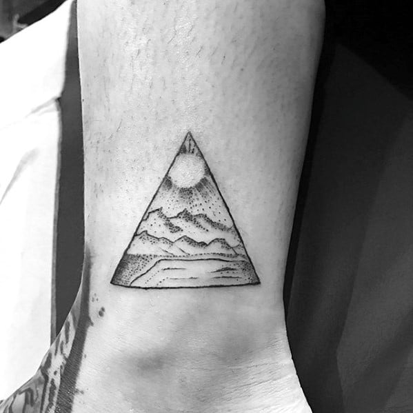 Triangle Lower Leg Male Badass Small Nature Lanscape Tattoos
