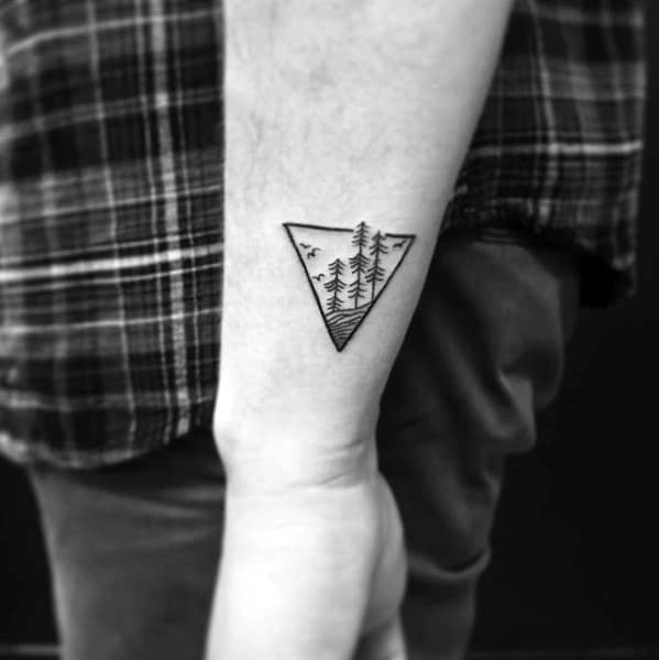Triangle Outer Forearm Forest Of Trees Quarter Sized Tattoo On Men