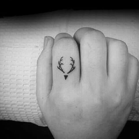 Triangle With Deer Antlers Small Hand Tattoos For Guys