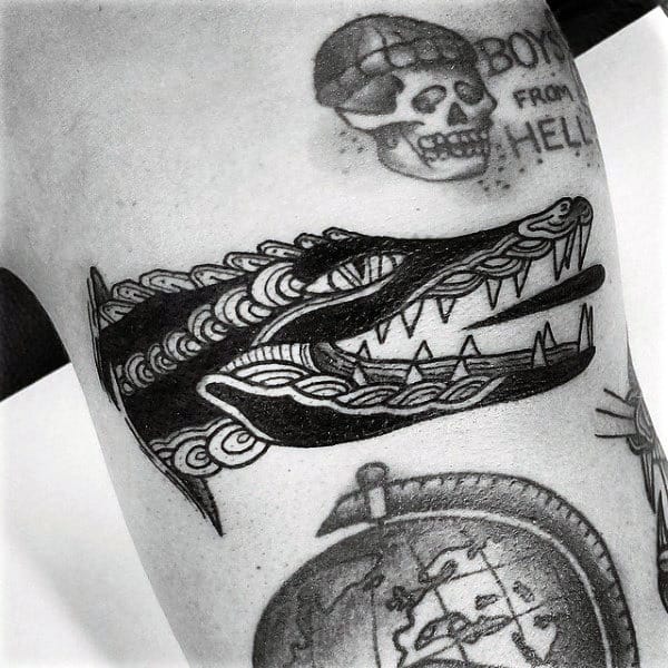 Tribal Alligator Tattoo For Guys On Bicep
