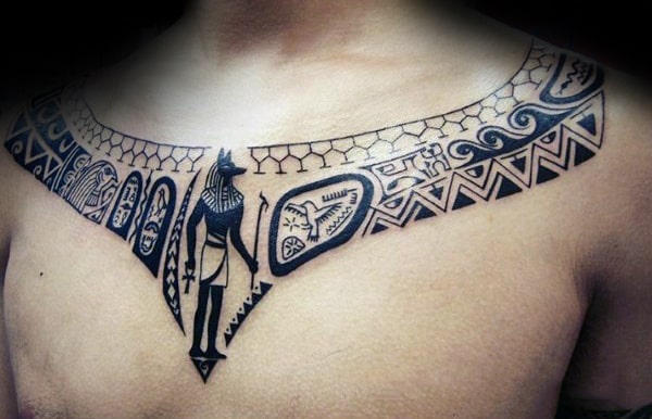 Tribal Anubis Mens Chest Tattoos