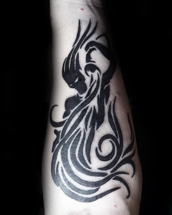 Tribal Aquarius Inner Forearm Black Ink Male Tattoo