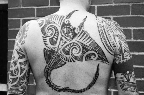 Tribal Back Manta Ray Male Tattoo Designs