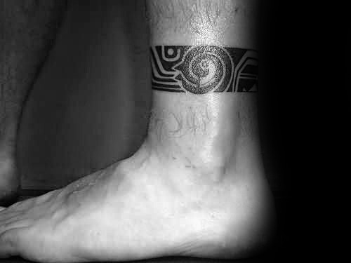 Tribal Black Ink Ankle Band Tattoos Men