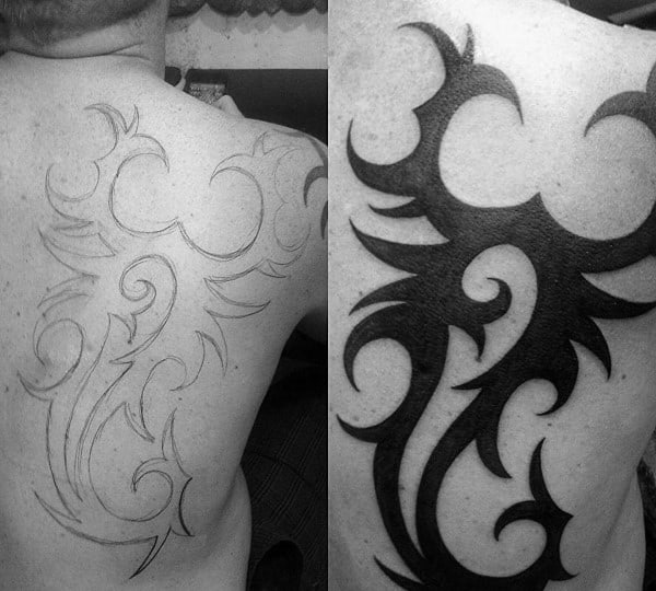 Tribal Black Ink Male Scorpio Tattoo On Back