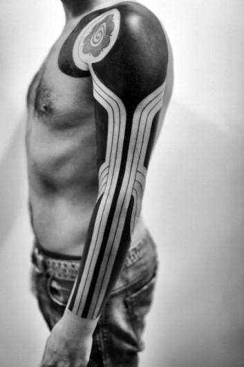 Tribal Black Work Line Tattoo For Men Full Sleeve