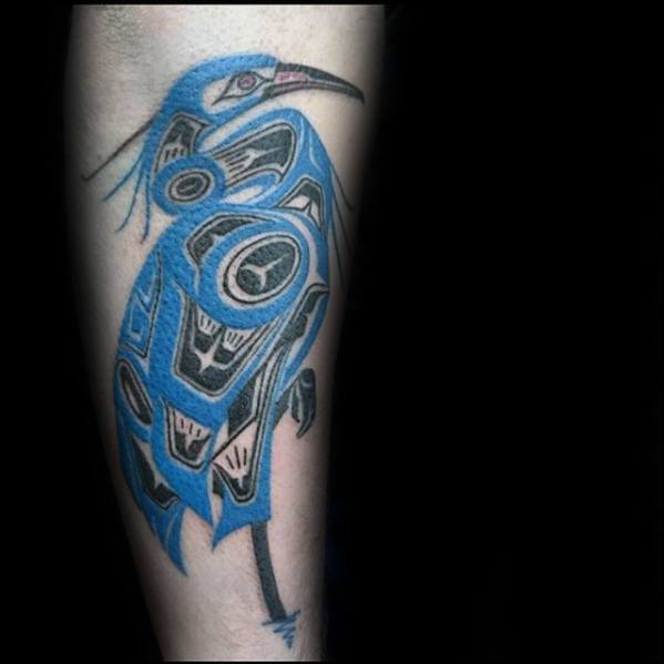 Tribal Blue Heron Guys Inner Forearm Tattoos