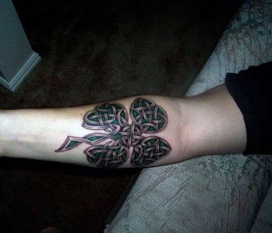 Tribal Celtic Four Leaf Clover Inner Forearm Tattoos For Gentlemen