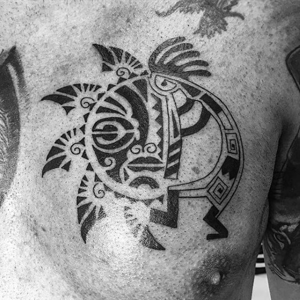 Tribal Chest Kokopelli Male Tattoos