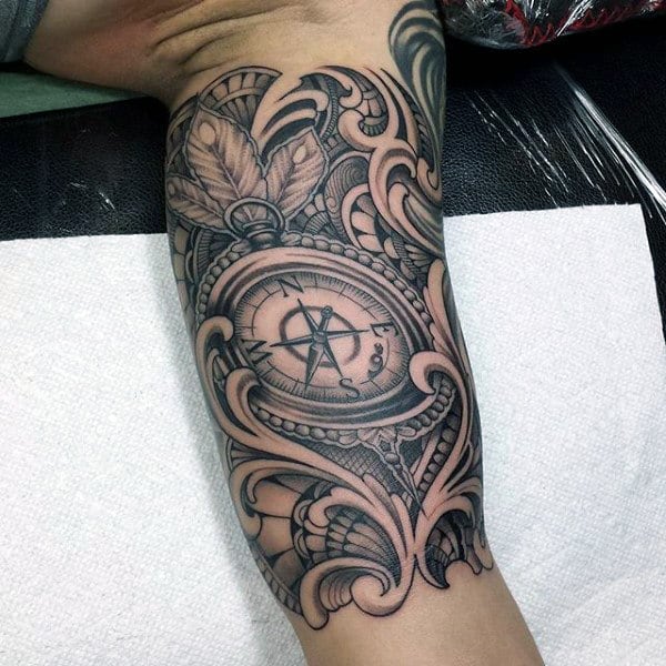 Tribal Compass Mens Inner Arm Tattoo Designs