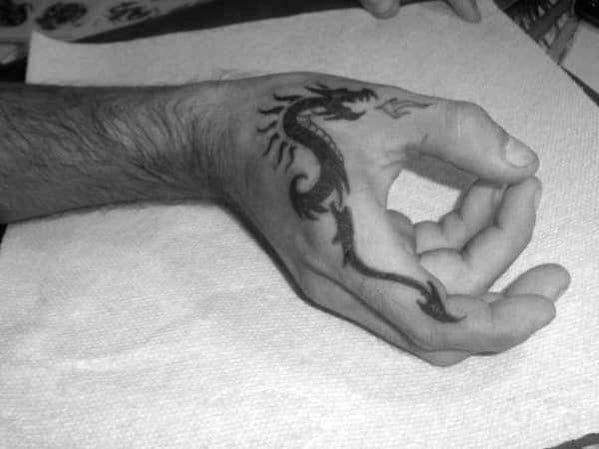 Tribal Dragon Guys Small Hand Tattoos