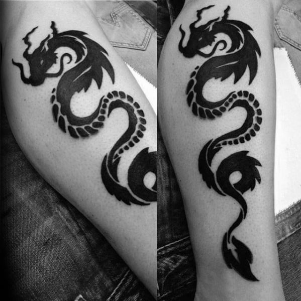 Tribal Dragon Mens Leg Tattoo