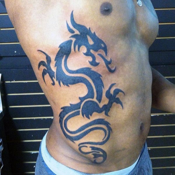 Tribal Dragon Mens Rib Cage Tattoos
