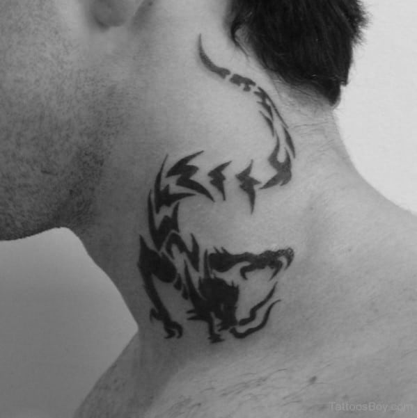 Tribal Dragon Neck Tattoos For Gentlemen