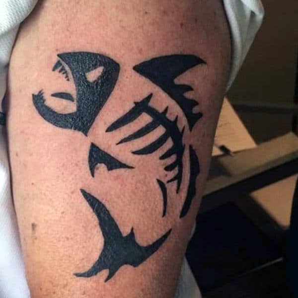 Tribal Fish Skeleton Mens Upper Arm Tattoo