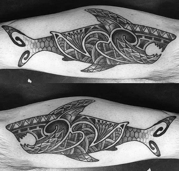 Tribal Forearm Masculine Polynesian Shark Tattoos For Men