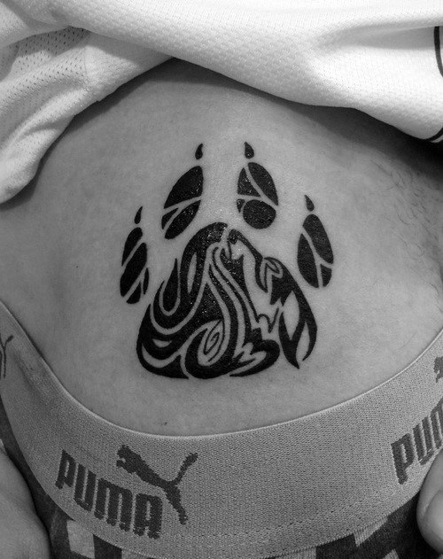 Tribal Guys Wolf Paw Tattoo On Hip