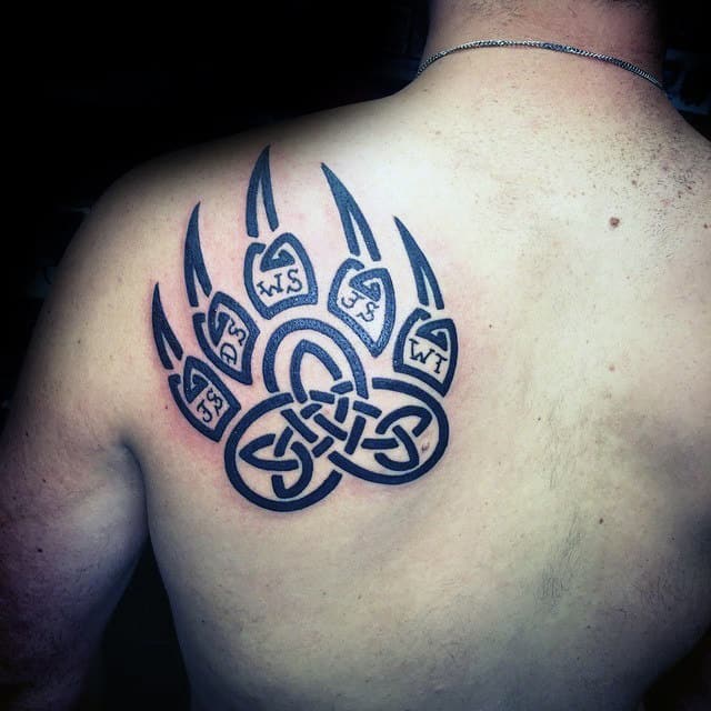 Tribal Male Celtic Bear Claw Tattoo On Mans Shoulder