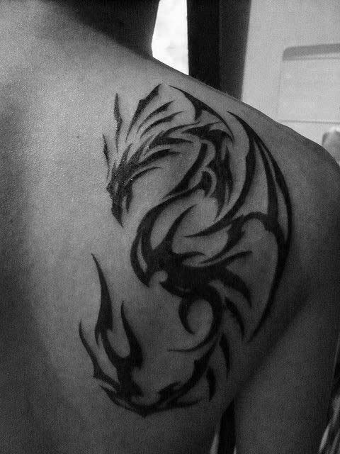 Tribal Male Dragon Back Tattoos