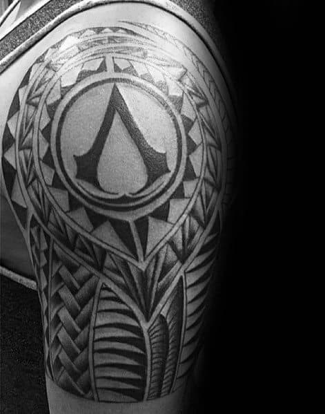 Tribal Mens Assassins Creed Half Sleeve Tattoos