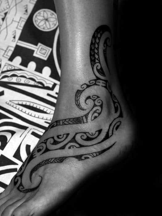 Tribal Mens Foot Tattoo Design Inspiration
