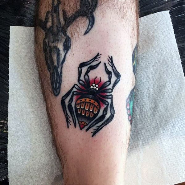 Tribal Pattern Spider Tattoo On Ankle For Men