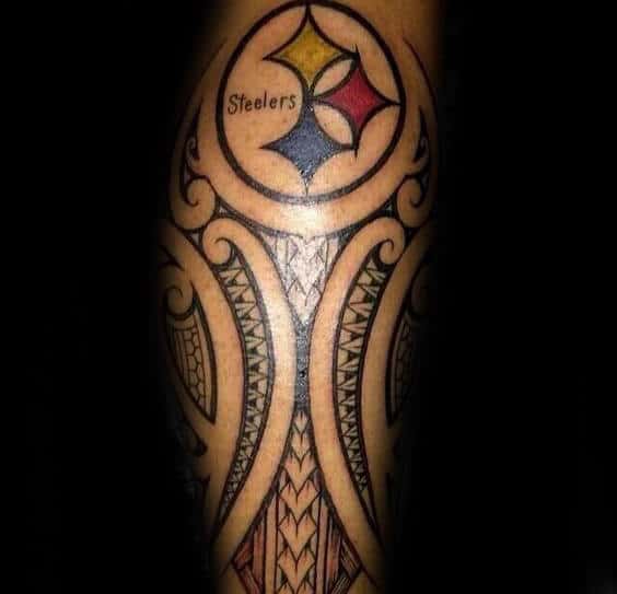 Tribal Pittsburgh Steelers Guys Tattoo On Leg