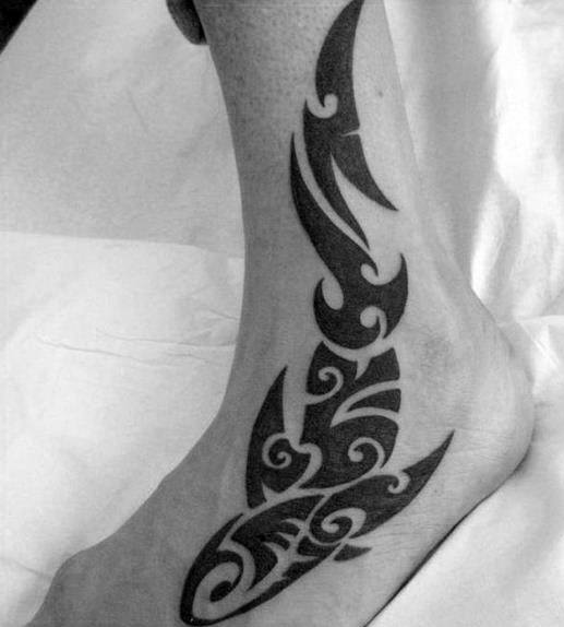 Tribal Shark Ankle Mens Tattoos