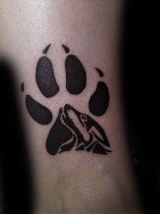 Tribal Small Wolf Paw Male Black Ink Tattoo Ideas