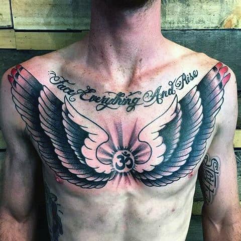 Colorful Wings Chest Tattoo For Men