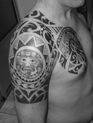 Tribal Sun Half Sleeve Tattoo On Male