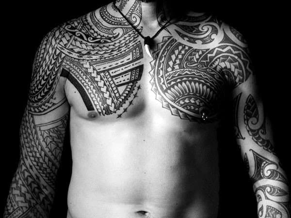Tribal Tattoos On Shoulder And Chest Black Ink Designs