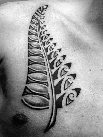 Tribal Upper Chest Male Fern Tattoo Designs