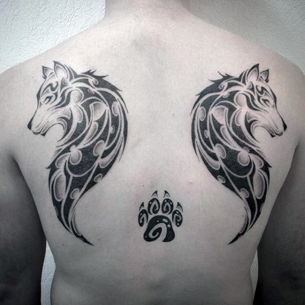 Tribal Wolf Paw Back Tattoos For Guys