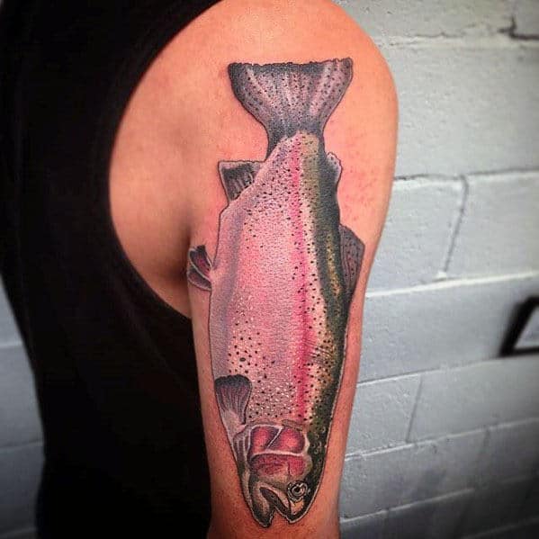 Tricep And Arm Guys Trout Fish Tattoo Design Ideas