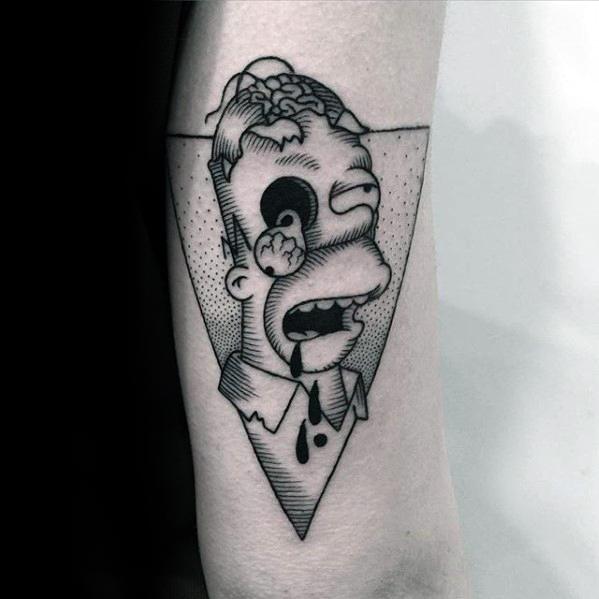 Tricep Back Of Arm Zombie Themed Mens Homer Simpson Tattoo Design Ideas