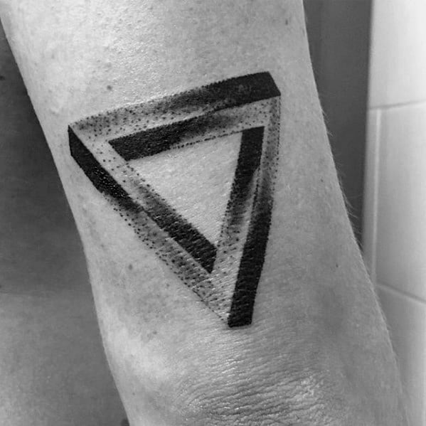 Tricep Dotwork Back Of Arm Artistic Male Penrose Triangle Tattoo Ideas