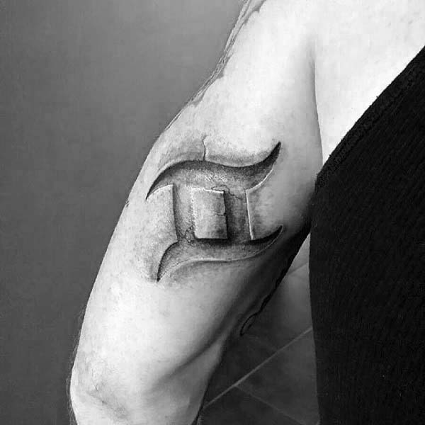 Tricep Gemini Stone 3d Mens Zodiac Sign Tattoo