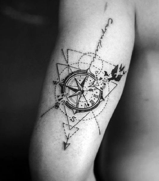 Tricep Good Small Compass Tattoo Designs For Men
